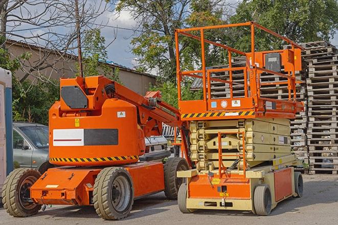 forklift loading pallets in a warehouse in Arenzville